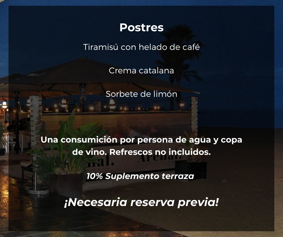 gruparenal's tweet photo. Menú especial en Arenal Restaurant todos los días de la semana por la noche (excepto martes que estamos cerrados) y los fines de semana también al mediodía. #Gruparenal #Arenalrestaurant #menuespecial #menuverano https://t.co/JvIRM8N3Hq