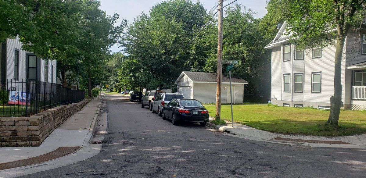 The other thing the city should do is find ways to make streets as narrow as this one (2100 block of 13th Ave S.) which is a two-way street. Obviously that’s for the rare reconstruction times, so in the interim think about community-supported planter boxes for traffic calming.