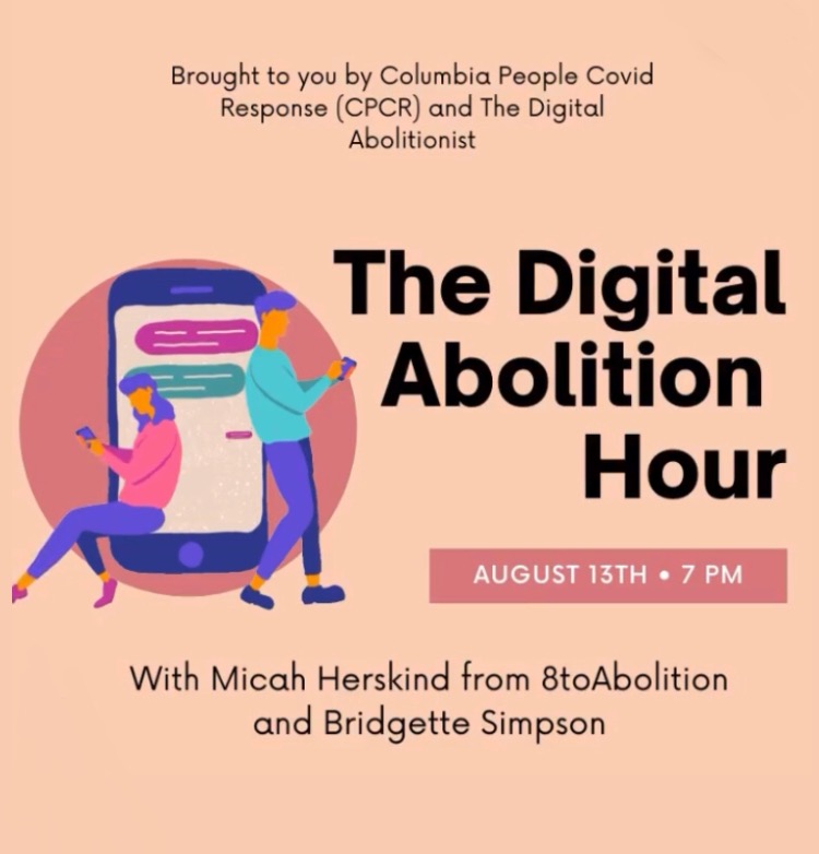 TDAbolitionist's tweet photo. JOIN US on August 13 at 7PM EST for a discussion on Abolition 101 with @MicahHerskind and @BridgetteSimp20. This event is co-hosted with @COVIDResponseCU. Register for The Digital Abolition Hour here: https://t.co/jRmSoEXvkt

#FreeThemAll #8toabolition https://t.co/Hx5Tgl4Qqn