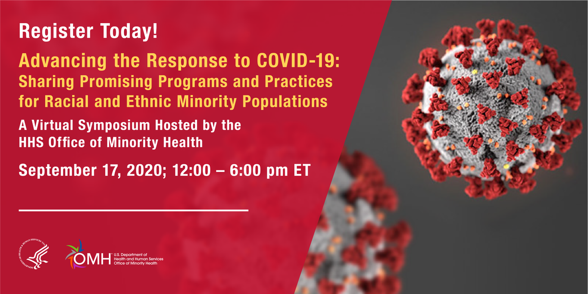 MinorityHealth's tweet photo. Registration is open for our #OMHvirtualsymposium on #COVID19! Create awareness and discuss promising programs and practices for combating #COVID19 in racial and ethnic minority communities. Learn more and register today! https://t.co/BHto8wzR9X https://t.co/X5Lz9f571a