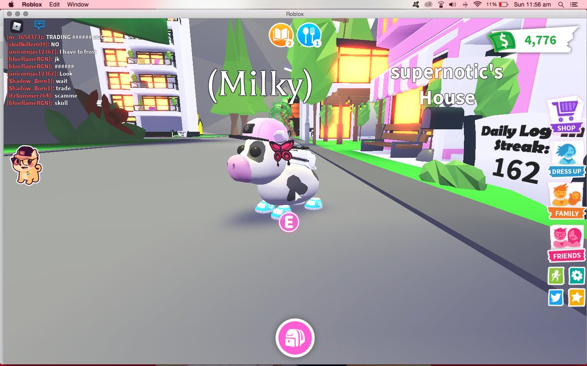 Supernotic's tweet photo. @PlayAdoptMe Here are the screenshots of my daughter's pet cow Milky and her accessories. Her username is supernotic on Roblox. Wish  this anxious child gets some safari eggs/FR potions. 😁😁
#adoptme #AMCelebratingInStyle #AMCelebratingInStyle https://t.co/3lVum4GbJL