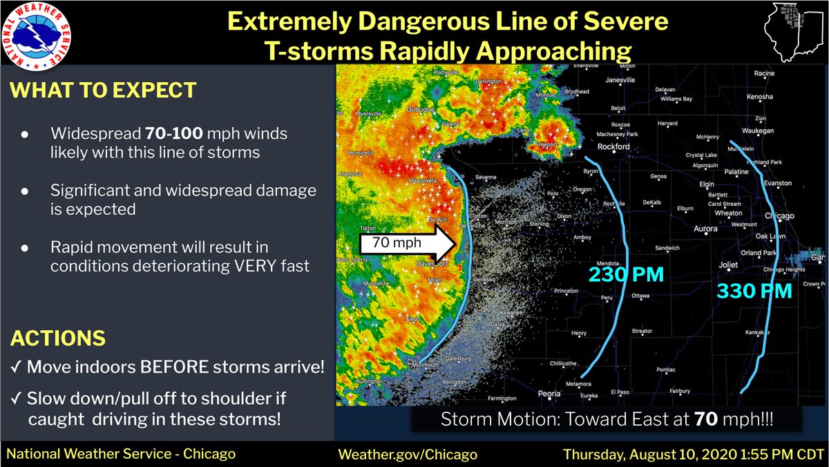 LakeCountyIL's tweet photo. Get indoors BEFORE storms arrive.  There is an extremely dangerous line of storms that will move rapidly across northern Illinois over the next couple of hours. Widespread 70 to 100 mph winds are likely. #ilwx #inwx https://t.co/BMQnI34UIG