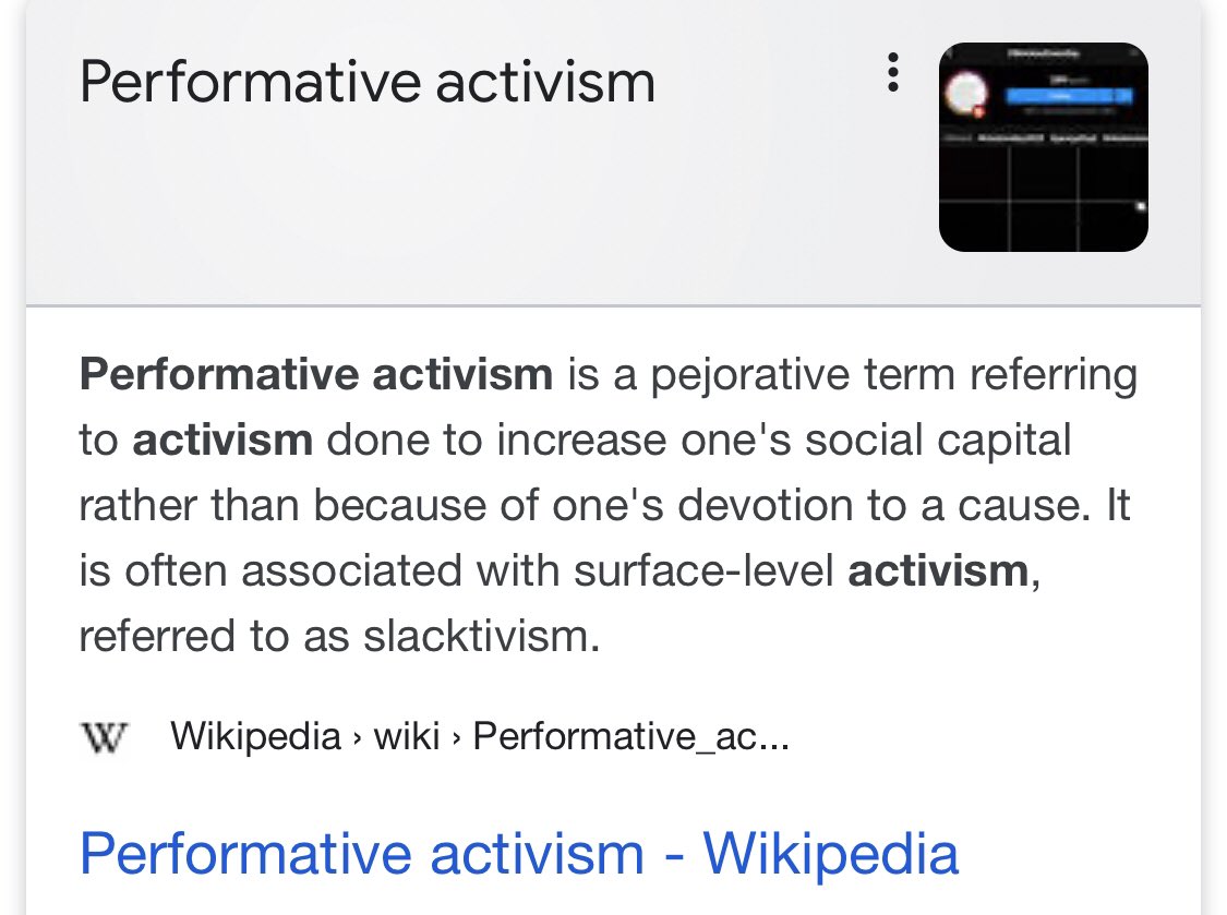 let me start with defining performative activism.Performative Activism (as defined by Wikipedia) — Performative activism is a pejorative term referring to activism done to increase one's social capital rather than because of one's devotion to a cause. It is often associated ++