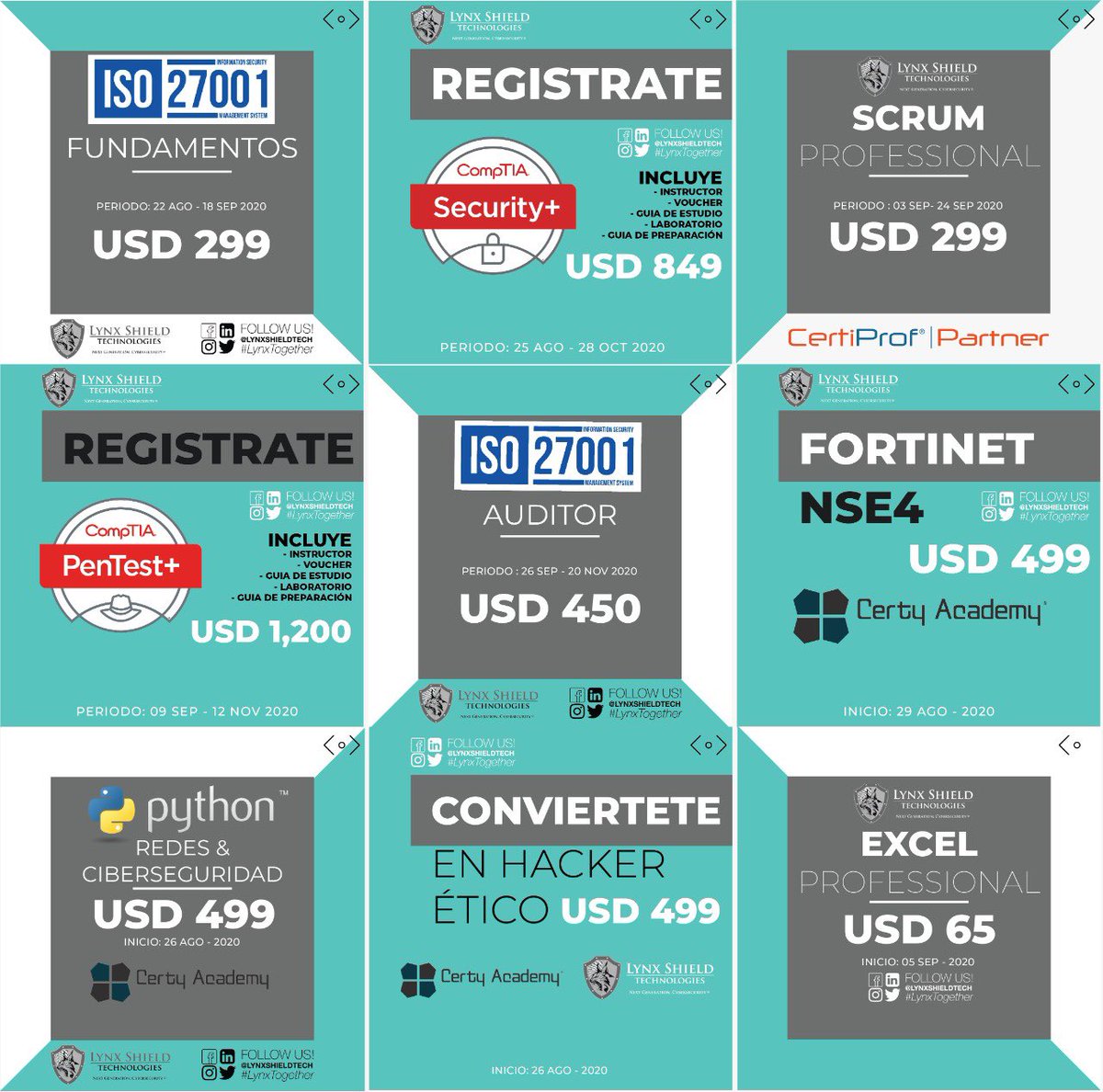CertyAcademy's tweet photo. Regístrate y no pierdas la oportunidad de capacitarte con los mejores profesional de Caribe y Centro América. 

Regístrate:
https://t.co/lvmaV7hYc2

#scrum #scrummaster #ethicalhacking #microsoft #fortinet #nse4 #comptia #securityplus #pentesting #pentestplus #iso27001 #python https://t.co/ks1Xh7LlBR