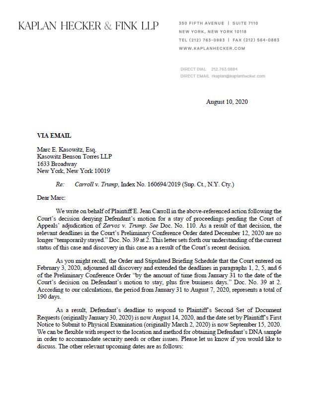 DEADLINE TRUMP! @realdonaldTrump now has deadlines to provide a DNA sample & to sit for a deposition in my case.Latest letter from the mighty  @kaplanrobbie,  @JoshuaMatz8 & Matthew Craig to Trump's lawyers. https://documentcloud.adobe.com/link/track?uri=urn:aaid:scds:US:de38c67b-98c9-4d9d-aaed-06644145f89e#pageNum=1