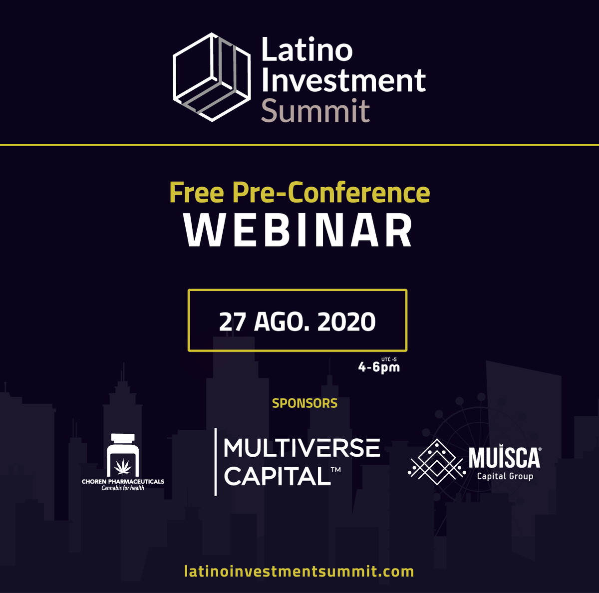 latinvestsummit's tweet photo. La #industriacannabica no se detiene. 💪Te invitamos a participar GRATIS en nuestro webinar del 27 de agosto.📅
Invitan #MultiverseCapital y #chorenpharmaceuticals 
Inscripciones: ⤵️
https://t.co/VH0EoNu1gM https://t.co/odFlOp8fdz