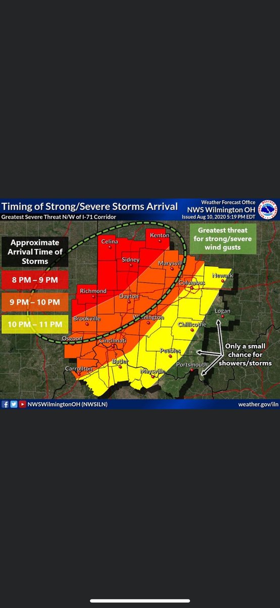 WQLX1065's tweet photo. The Scioto Valley likely you be impacted from strong winds from a derecho to hit Monday night. https://t.co/Hc0giHbbml