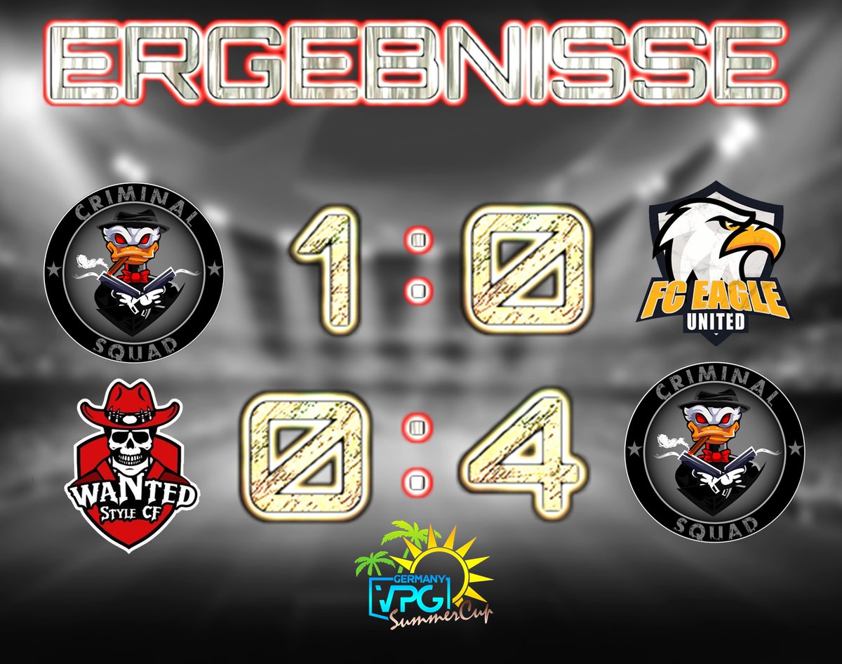 Criminal Squad (@criminalsqd) on Twitter photo ๐ดโซ๏ธ ERGEBNISDIENST ๐ดโซ๏ธ
๐ <a href="/VPGDeutschland/">VPG Deutschland</a> Summer Cup
๐ Fc Eagle United 1-0 (Defwin) โ
๐ <a href="/VPGDeutschland/">VPG Deutschland</a> Summer Cup
๐ WantedStyle CF 4-0 โ
๐ดโซ๏ธ ERGEBNISDIENST ๐ดโซ๏ธ
๐ <a href="/VPGDeutschland/">VPG Deutschland</a> Summer Cup
๐ Fc Eagle United 1-0 (Defwin) โ
๐ <a href="/VPGDeutschland/">VPG Deutschland</a> Summer Cup
๐ WantedStyle CF 4-0 โ