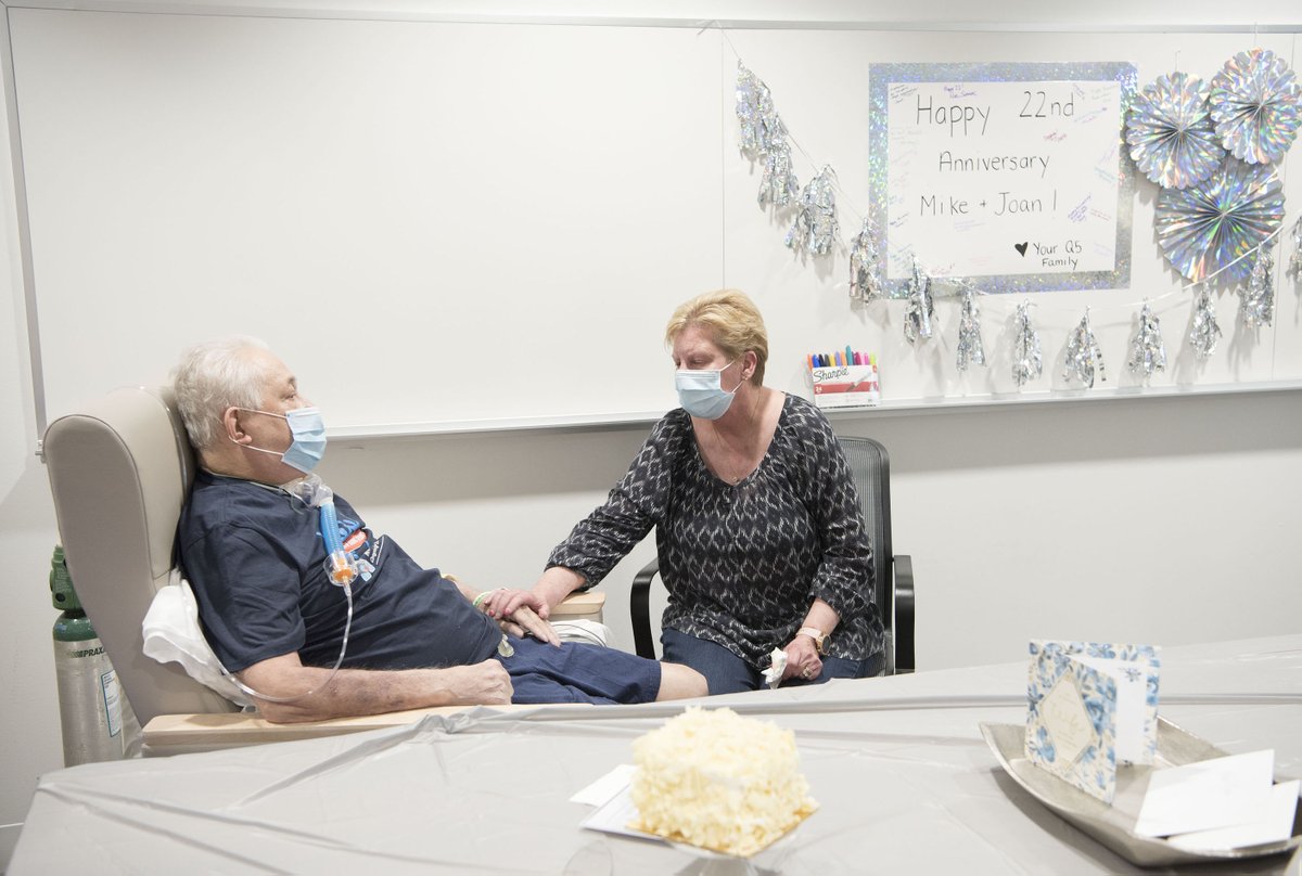 CleClinicNews's tweet photo. Mike has been in and out of the ICU for more than a year at Cleveland Clinic after a lung transplant.
 
He and his wife Joan celebrated their 22nd wedding anniversary over the weekend.
 
To make it special, Mike’s caregivers organized a surprise party and brought them dinner.❤️ https://t.co/mB5r0uCvIk