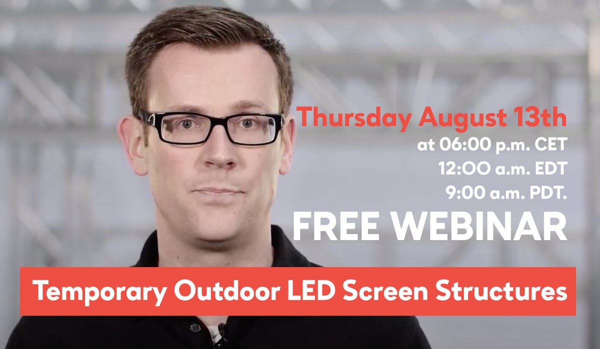 Area4Industries's tweet photo. Last chance to attend the live webinar “Temporary Outdoor LED Screen Structures “ by Norbert Tripp

Enormous interest was shown in Norbert Tripp's live webinar from both the European and American markets. 

Don´t wait and Register here: https://t.co/iIWBY73kRG

#truss #rigger https://t.co/Vus9onOVRg