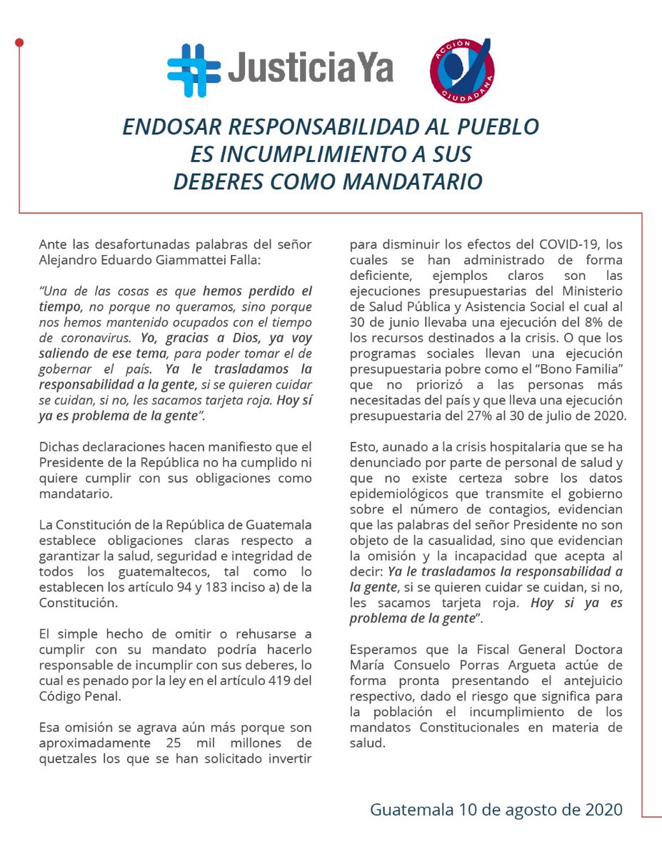 EdiecuxAC's tweet photo. El Presidente de la República no puede lavarse las manos con el Pueblo de Guatemala. Debe cumplir con sus obligaciones y la Fiscal General tramitar el Antejuicio. https://t.co/F4j2OuxCpq