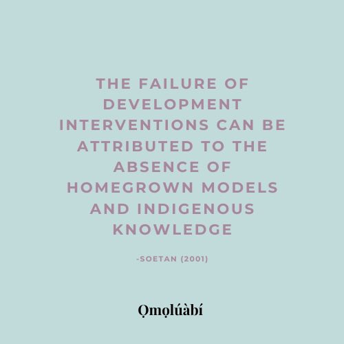 do you agree? 

Here <a href="/omoluabigroup/">Ọmọlúàbí</a> we aim to re-characterize social development by incorporating homegrown processes and indigenous knowledge into research and policy. 

Do you subscribe to our objectives? Is so stay tuned for more!