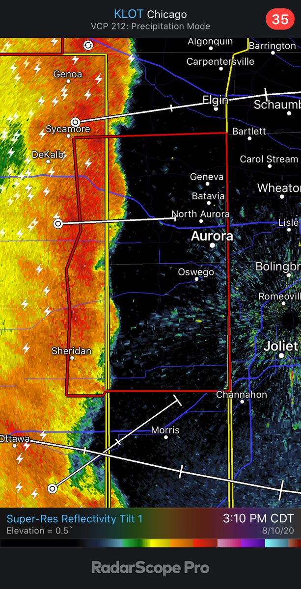 ⚠️ Tornado Warning until 3:45 for parts of DeKalb, Lasalle, Kendall, Kane (RED BOX). Seek shelter now.