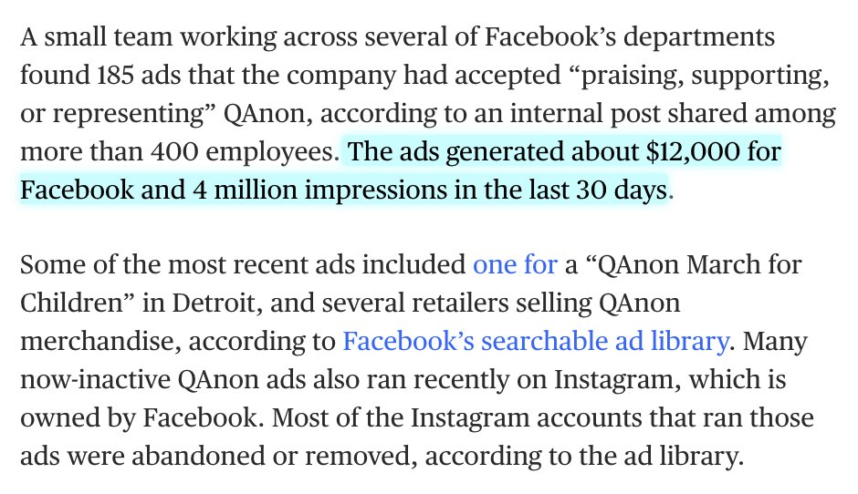 They're also considering excluding Qanon content from ads. (Which they don't currently do!)