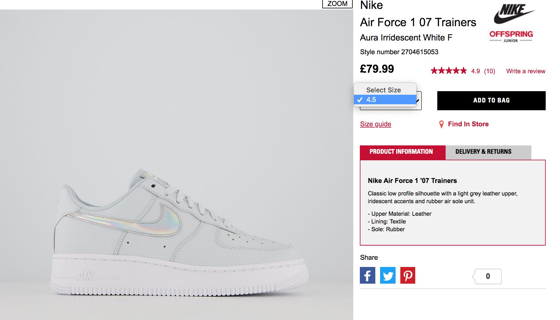 nike air force 1 07 trainers aura irridescent white f