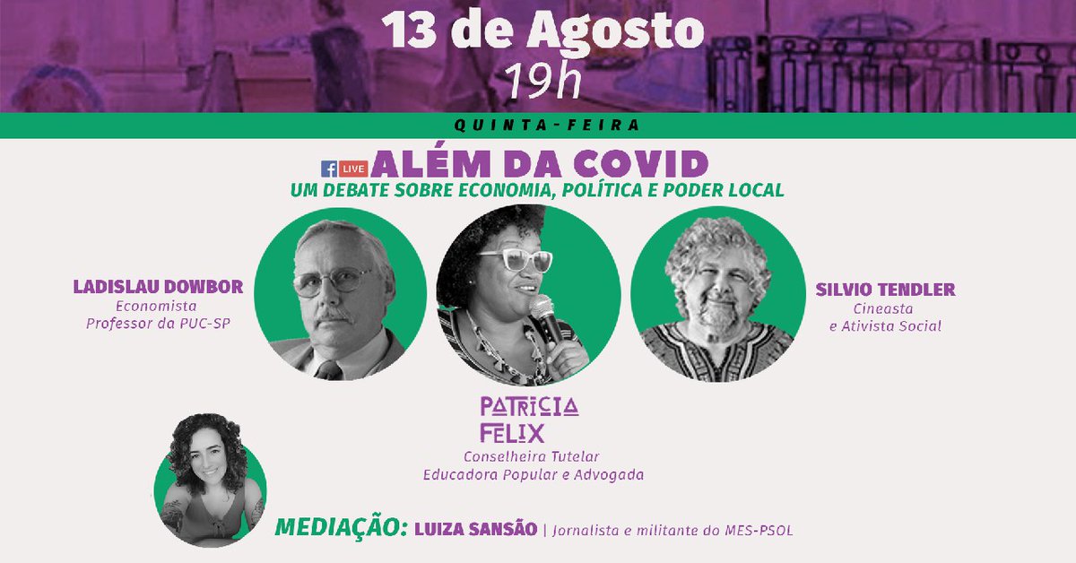 PatriciaFelixRJ's tweet photo. Nesta quinta (13/08), tem live especial na minha página, às 19h, com participação de @ldowbor e Silvio Tendler! Vamos debater questões sociais e saídas para a crise que estamos enfrentando, não só pela pandemia: https://t.co/7NpZKatPvk.
Esperamos você! ✊🏾 https://t.co/l5uGOPik9D