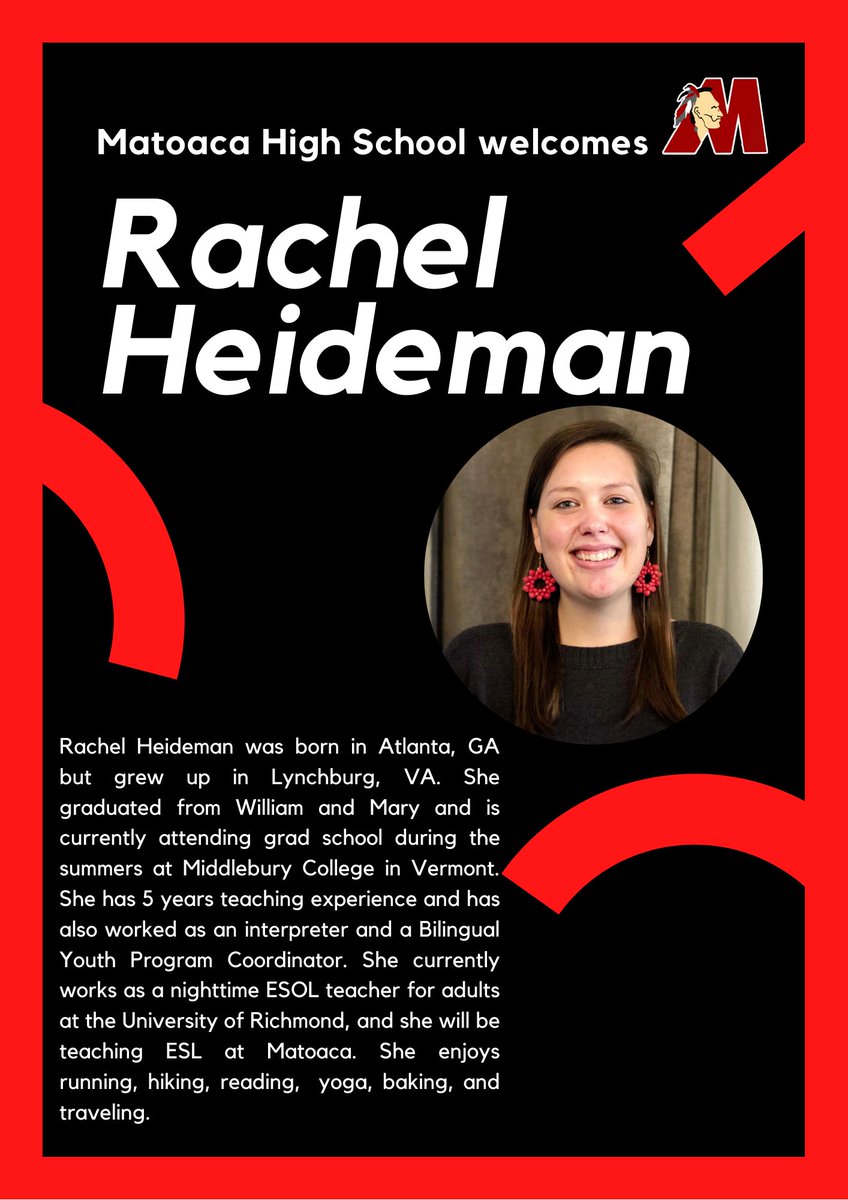 Matoaca High School (@matoacahighs) on Twitter photo Matoaca welcomes Rachel Heideman to the Warrior faculty!
<a href="/ElizabethSBaber/">Elizabeth Baber</a> <a href="/matoacahsathlet/">Matoaca Athletics</a> <a href="/MatoacaMedia/">Matoaca Media</a> Matoaca welcomes Rachel Heideman to the Warrior faculty!
<a href="/ElizabethSBaber/">Elizabeth Baber</a> <a href="/matoacahsathlet/">Matoaca Athletics</a> <a href="/MatoacaMedia/">Matoaca Media</a>