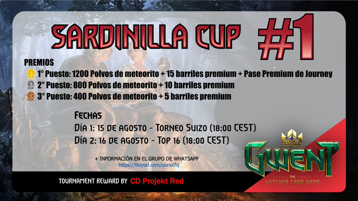 Os recordamos que solamente quedan 4 días para inscribirse en la Sardinilla Cup #1 y enviar los decks. ¿A qué esperáis?🤔

📋Link inscripción: challonge.com/es/sardinillac…

🃏Envío de decks: forms.gle/tYPJx7rXrYEtco…

👀Reglas: docs.google.com/document/d/1ey…

👾Discord: discord.gg/ytMsd2J