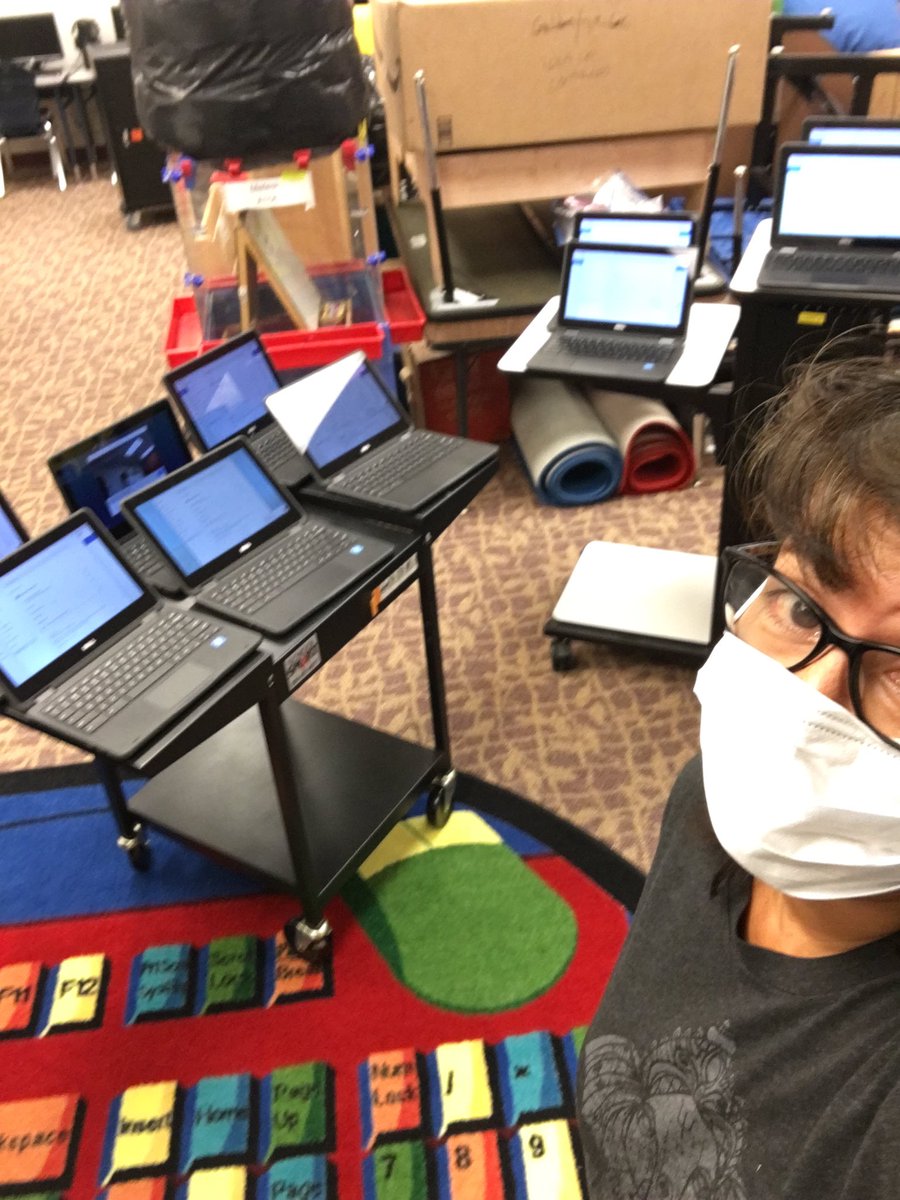 MrsMinarich's tweet photo. Updating and sanitizing  350 Chromebooks for our students! It’s the glamorous life of #tech! 🤣🤣🤣 #allforthekids @ChannahonPride  #CSD17Learns https://t.co/a1XqSwPUfI