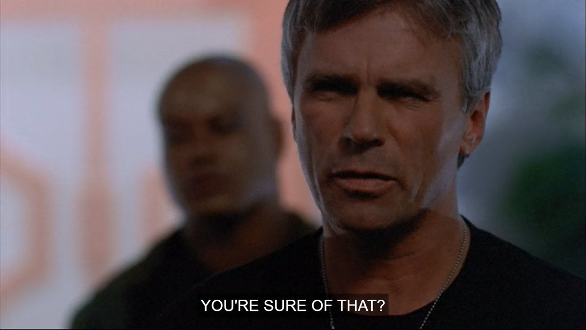 You could even have Sam and Daniel looking guilty in the background because they knew.Or, have Teal'c have this reaction, to better make us doubt his paranoia later on in the episode. As it stands, Jack's mood flip flops so much this episode