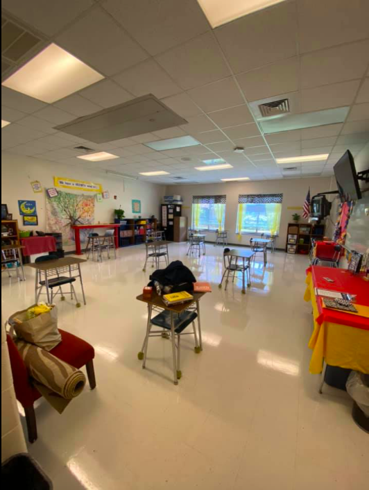 Room A-13 @ErwinMiddle  looks a little different but we are ready for our sixth graders!!  See you next Monday!!