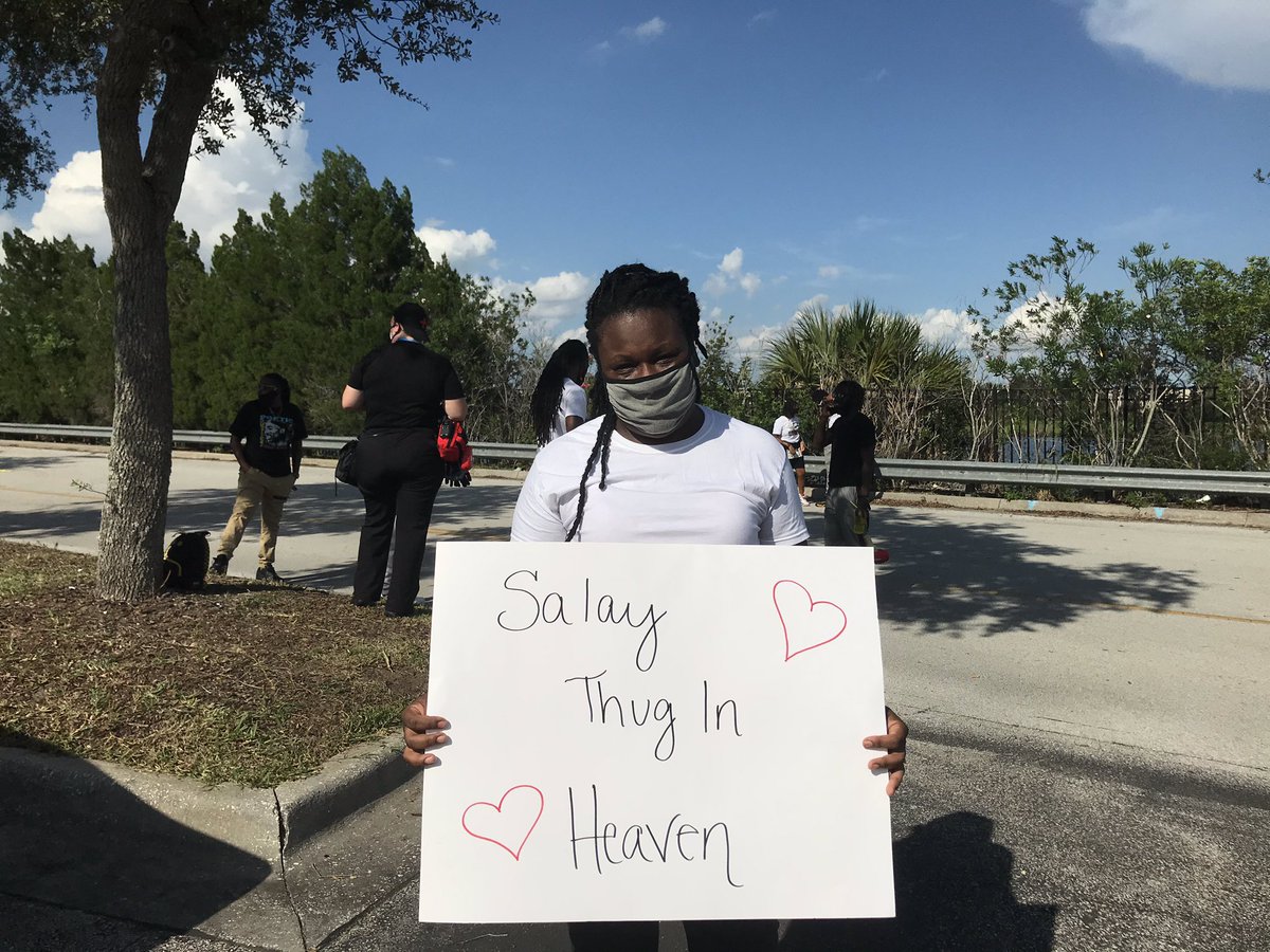 Out at the Florida Mall right now about 20 people are gathered, protesting his death and calling for justice.
