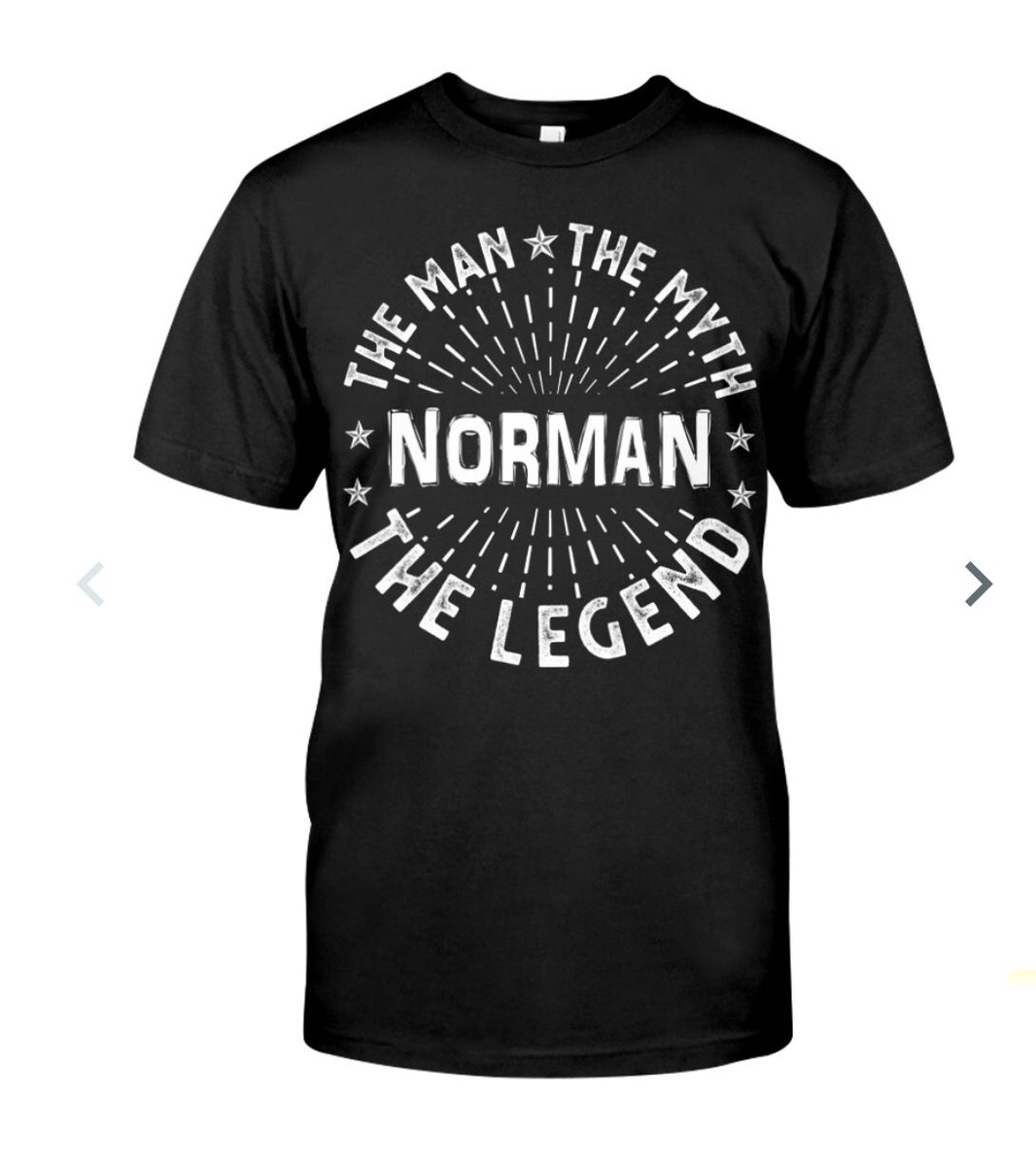norman_gunston's tweet photo. Look what appeared on my Twitter, ditch the tux and go for this t shirt? Or am I not quite the myth, the legend?๐ฅด#bringbacknorman https://t.co/8wna4VnEW8
