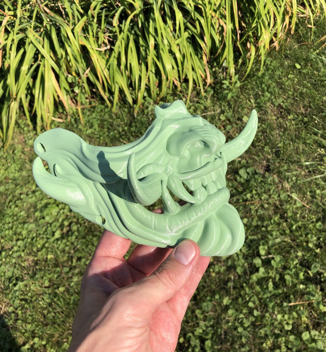 3dLimestone's tweet photo. “Devil Oni Mask” by the talented @wekster2507
Thanks for another awesome mask dude 😊 I love them all
Printed with @prusament Pistachio Green PET-G on my badass @Prusa3D MK3S for +30Hrs at 0.15mm LH
#MaskUp #WeksSquad #PrusaFTW #3Dstuff https://t.co/8d9KRXPaCJ