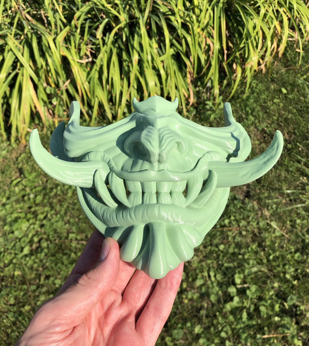 3dLimestone's tweet photo. “Devil Oni Mask” by the talented @wekster2507
Thanks for another awesome mask dude 😊 I love them all
Printed with @prusament Pistachio Green PET-G on my badass @Prusa3D MK3S for +30Hrs at 0.15mm LH
#MaskUp #WeksSquad #PrusaFTW #3Dstuff https://t.co/8d9KRXPaCJ