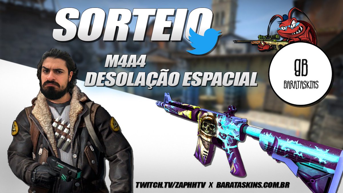 gustavozaph's tweet photo. Salve galera, o zaphhTV e o site Barata Skins vão fazer o sorteio de uma M4A4 Desolação Espacial no dia 31/08!
Para participar é só:
1. Dar RT 🔁 e Like❤️nesse post!
2. Marcar 2 amigos
3. Seguir @zaphhTV no twitter!
4. Seguir @barataskins no twitter!
Boa sorte e fica com Zeus!⚡️ https://t.co/qTc945sjyv
