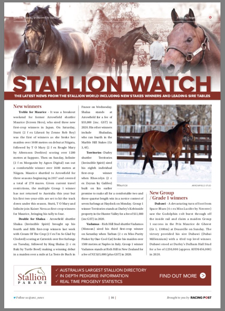 anz_news's tweet photo. 🐎 Grp1 winner #Aristia ready to return in the #PBLawrence Stakes @FirstLight_FLR @ellertonzahra 

👑 The latest Stallion news in #StallionWatch 

🐴 All of the latest news from @macauracingclub 

This + more in today’s ANZ
Read ➡️ https://t.co/Ze6mk0lM3v https://t.co/tVJDX3sfTV