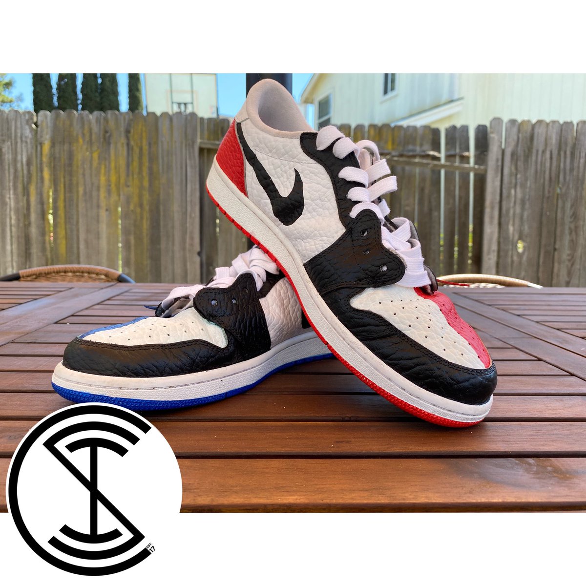 is_customs's tweet photo. Travis Scott, Off-White, Bred, Black Toe, Fragment, Royal, and Homage To Home, all in ONE pair of shoes. #Isaihastuartcustoms @AngelusDirect @AngelusBrand https://t.co/R2t0TCL9rd