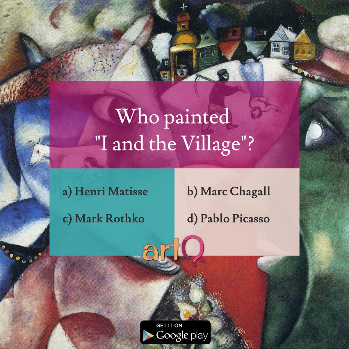 ArtqTrivia's tweet photo. Art Quiz!
Who painted "I and the Village"?
#artlover #painting #art #artoftheday 
https://t.co/CAWnFYnNCy https://t.co/RH0D0eLOhq