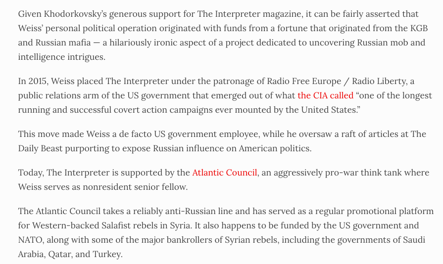 Cold War disinfo artist Michael Weiss now hosts his Interpreter at Coda Story. It was previously hosted by US govt-backed propaganda outfits  @RFERL & the Atlantic Council.Someone powerful clearly has an interest in sustaining this neocon's blog.  https://thegrayzone.com/2017/08/15/regime-change-michael-weiss-islamophobic-rally-pamela-geller/