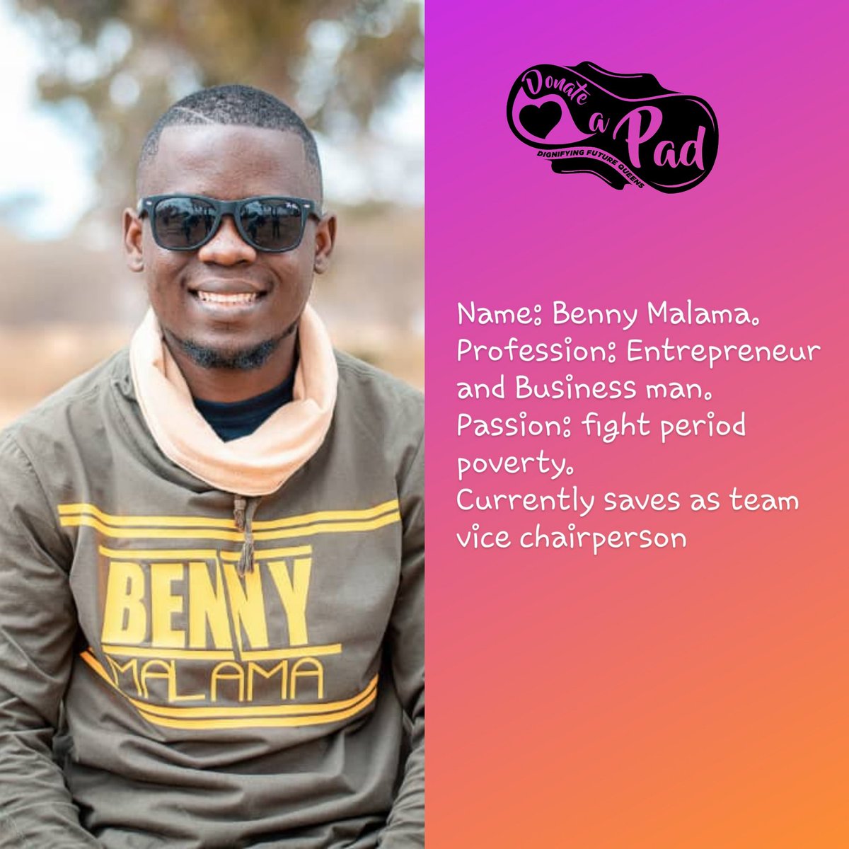 PadDonate's tweet image. Who said Men can't help stop period poverty?  This man wants to fight period poverty.

#gettoknowourteam