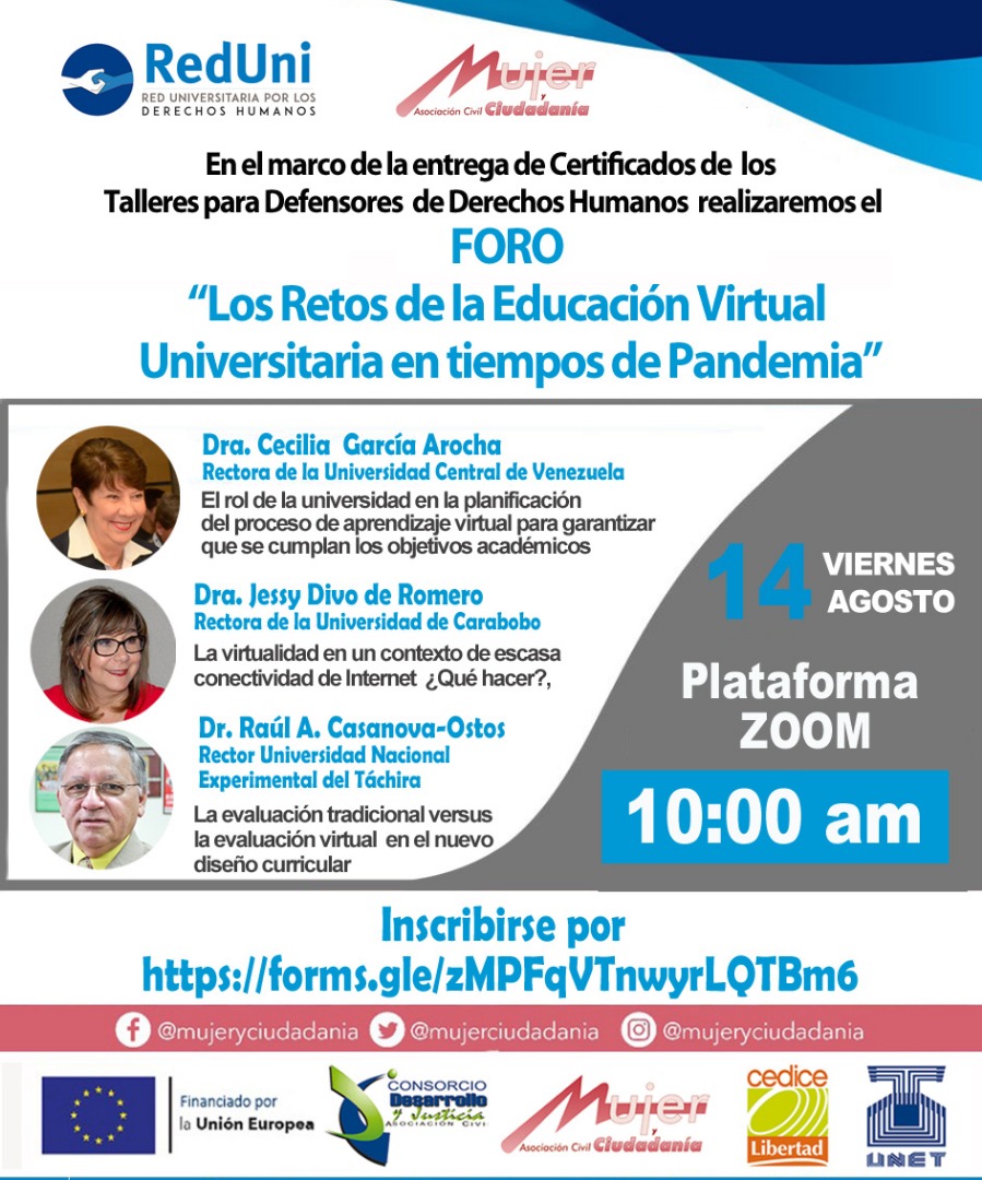 La <a href="/redunivenezuela/">RedUni Venezuela</a> invita al foro "Los retos de la Educación Virtual Universitaria en tiempos de pandemia", a realizarse a través de la plataforma Zoom el viernes #14Ago a las 10 a.m.