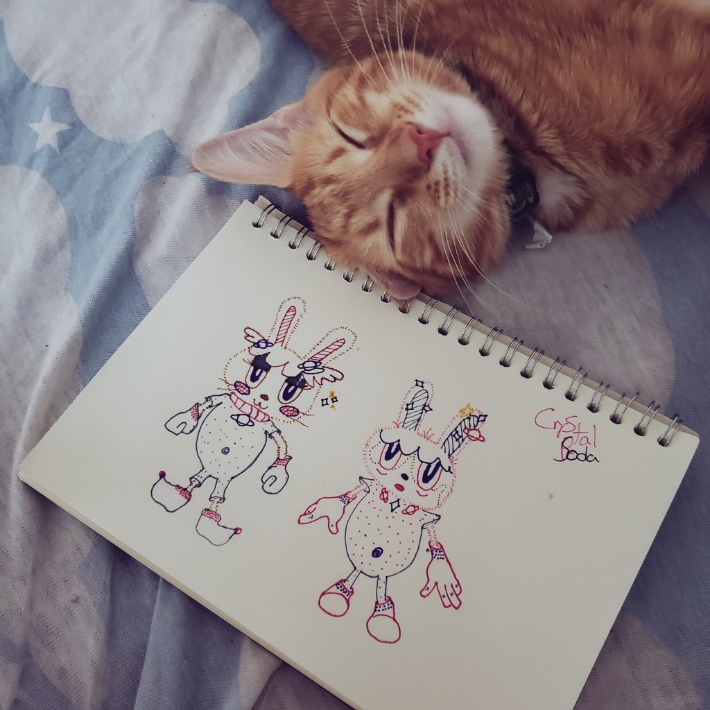 cry_stalsoda's tweet photo. Odo is very keen on laying on my stuff today. 

Here's some space rabbit doodles. 

#kitty #doodles #under100gang https://t.co/cAIHe8C1z2