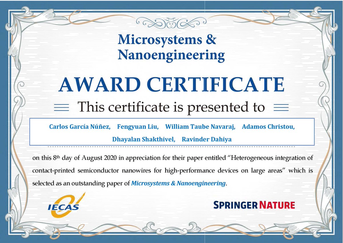 Grp_BEST's tweet photo. 'Outstanding Paper Award' for our art. https://t.co/CMFGAfa3OS. Sincere thanks to Microsyst. &amp; Nanoengg. Journal for such a distinction. Thanks @EPSRC for supporting this work. Congrats authors. @RavinderSDahiya @UofGlasgow @UofGEngineering @UofGSciEng @UofGNews @nresearchnews https://t.co/Lj8lUDUxuG