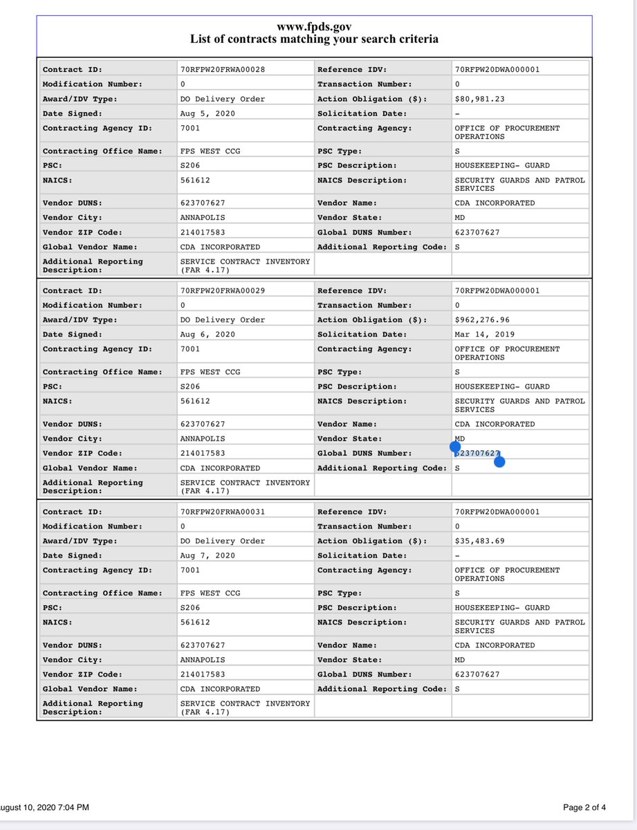 if ANY REPORTER wants to know the FACTsHere the deponent both proffered & confirmed - outsourced CDA INCORPORATED dba/ MAXSentDUNs 623707627PROTECTIVE SECURITY OFFICER (PSO) SERVICES @DHSgov contract # 70RFPW20DWA000001 https://drive.google.com/file/d/12URpZ4BbZKEK2SvTbBnfrQm9pgkOYSi1/view?usp=drivesdk