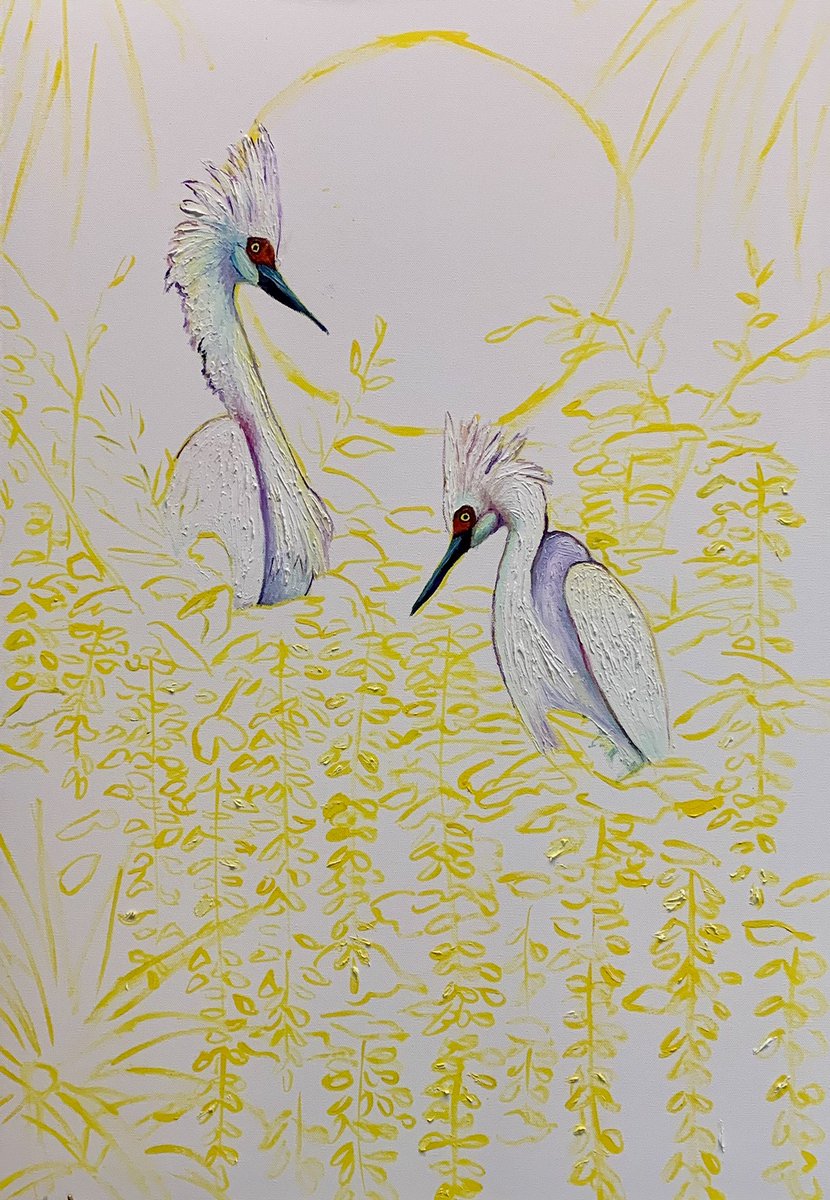 ArtMcquinn's tweet photo. Linda still working on her New Oil Painting, a 24x36”, Gallery Wrap Canvas.     Website:  https://t.co/748RNymYH5   #arts #art #egret #egrets #birds #folk #hendersonvillenc  #folkart #contemporaryfolkart #oilpainting #artgallery #islandconclavegallery #howardalanevents https://t.co/9phvvt2RGU