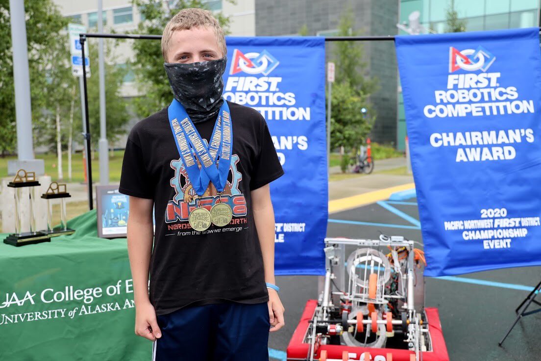 FRC568's tweet photo. New challenges call for creative solutions! We’re honored to have received the Chairman’s award, but we had one problem: how do you give out the awards in the time of Covid? The answer? Robots of course! Thank you to everyone who came to our drive-in chairman’s award ceremony 🤖 https://t.co/LmLNSbWY60