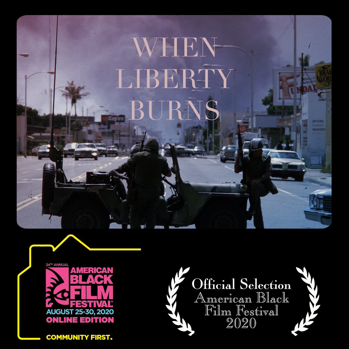 We are happy to have been selected at @americanblackfilmfestival this year. Looking forward to it. #abff #whenlibertyburns #mcduffie