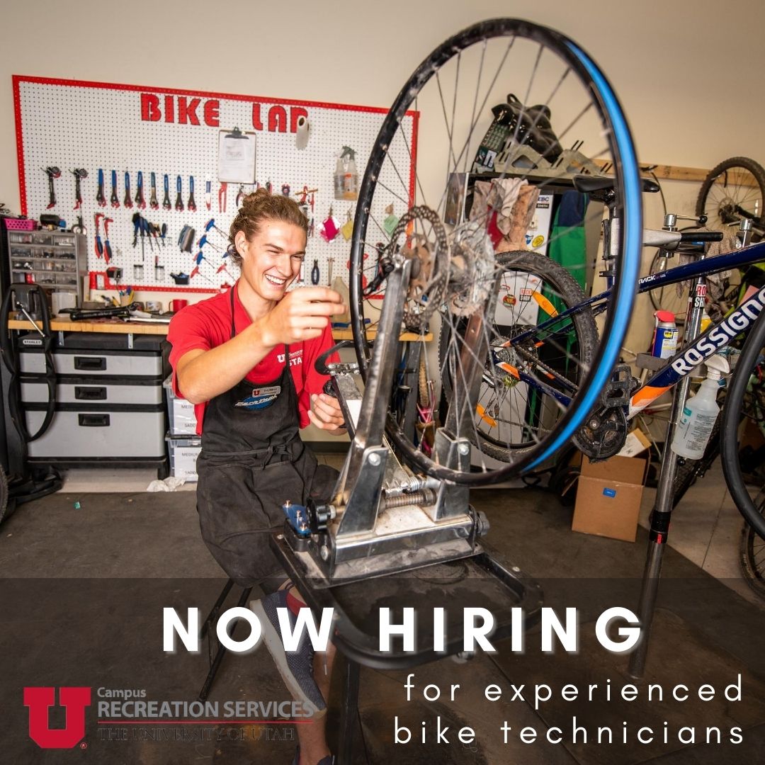 UofUCampusRec's tweet photo. Outdoor Recreation at the Student Life Center is looking for experienced bike technicians to join the team! Pre-register for a recruitment session at https://t.co/PPjUiDomPa
#uofucampusrecjobs #uofujobs #utahcyclists https://t.co/jACQyIknEn
