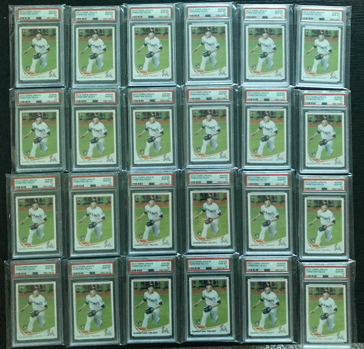 CardsKirbyd's tweet photo. Yelich haul back from PSA today!
24 Base Gems
3 Gold 9s
3 Gold Gems
2 Target Red 9s https://t.co/qRUTrAWgkv