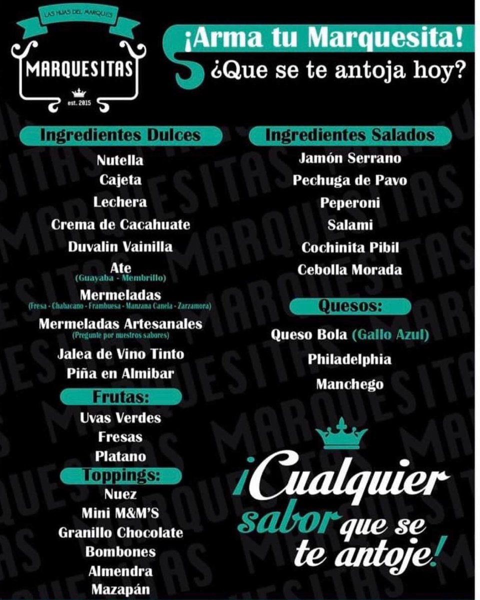 hijasdelmarques's tweet photo. Recuerden que ahora pueden checar nuestro menú de manera digital, aquí una probadita de las muchas combinaciones que ofrecemos para ustedes #fooddeli #marquesitas #marquesitalove https://t.co/dyTJ1nz5vr