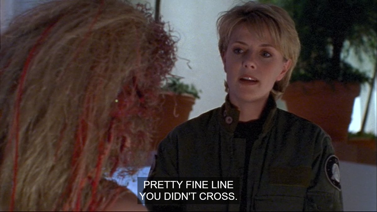 This is one of my favorite scenes of Stargate ever. So much so that I often find myself trying to use the "pretty fine line you didn't cross" line a lot