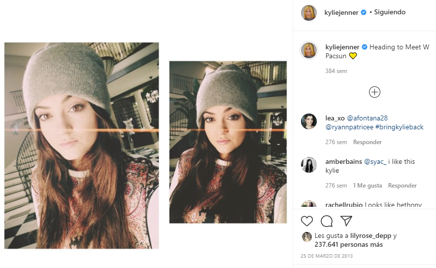 By March another Kylie trend would reveal itself. She started playing with the way she framed her pics in white backgrounds, adding hazy/faded filters and those little vintage lights and beams. Maybe this was getting common on Tumblr but she was the one who took that to IG.