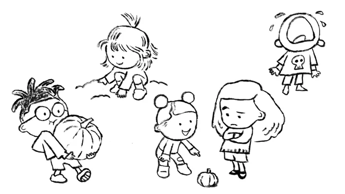 Morning sketches of kids at a pumpkin patch 🎃 