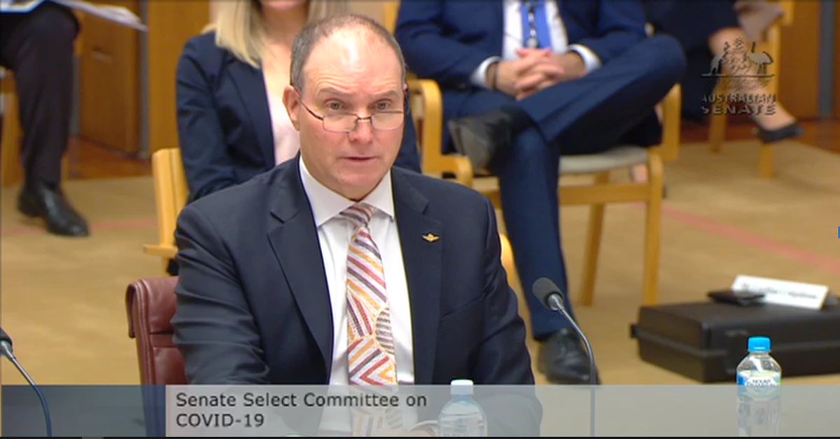 This morning at the Senate's COVID19 oversight committee - Nev Power, Chair of the PM's secretive National COVID19 Commission. Livetweeting in this thread.