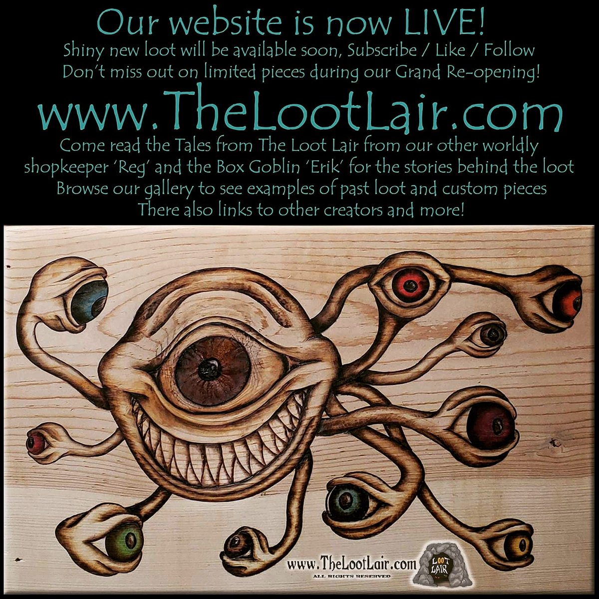 TheLootLair's tweet photo. Come behold-er our new website and prepare yourself for our upcoming grand reopening! #DnD #tabletop #gaming #nerd #Geek #handmade #unique #custom #RPG https://t.co/Th3yTie9lf